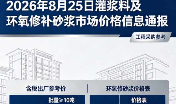 包头2026年8月25日灌浆料及环氧修补砂浆市场价格信息通报